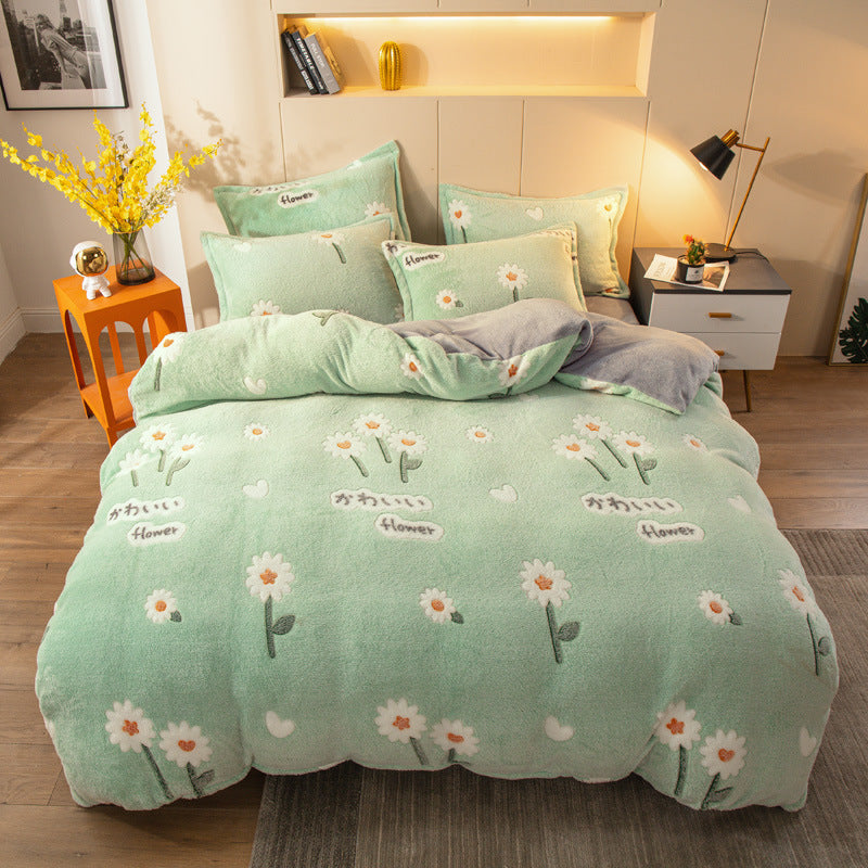 Parure de lit quatre pièces avec draps en velours pour rester au chaud (velours laiteux)