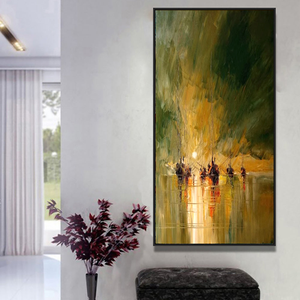 Tableau sur toile représentant un voilier pirate vintage en mer, peint à l'huile à la main, représentant un voilier noir. Décoration murale pour salon.