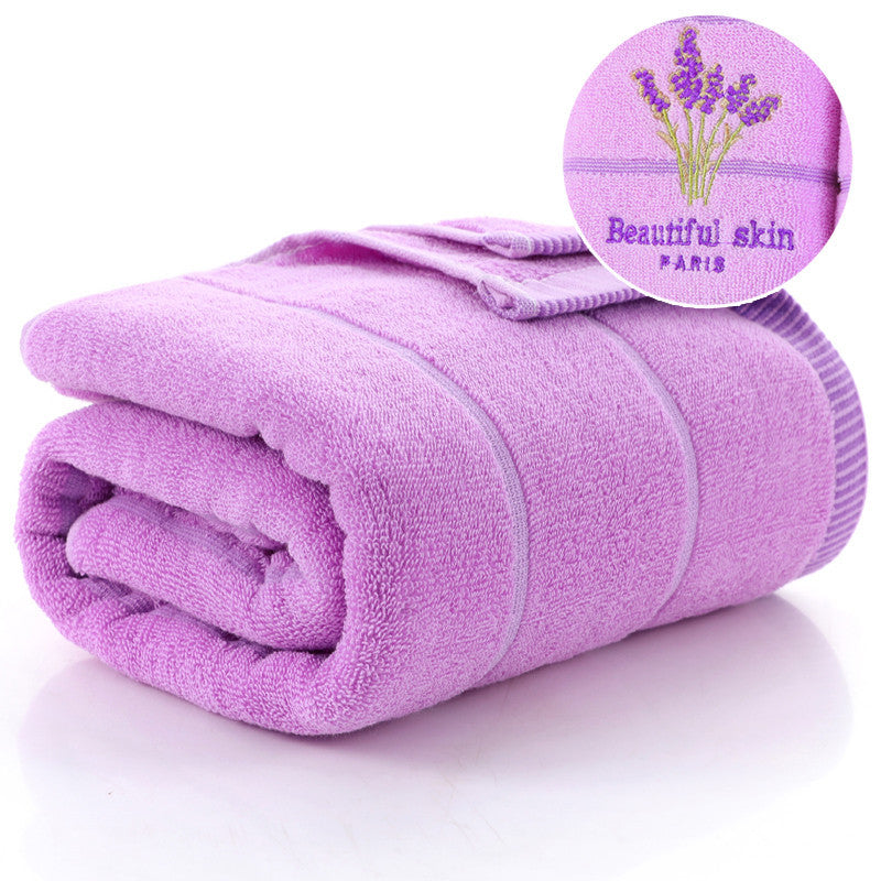 Serviette de bain douce et absorbante à rayures brodées, couleur lavande