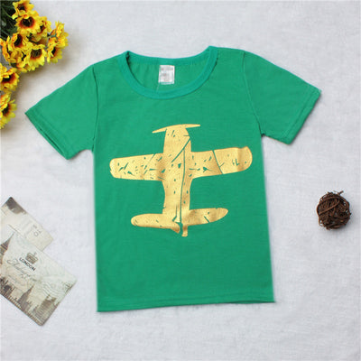 T-shirt infantil casual de algodão com estampa de aviãozinho