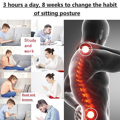 Illustration on improving sitting posture in 8 weeks, showing various activities affecting back health.