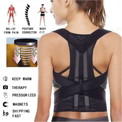 Adjustable posture corrector belt offering relief from pain and improving body posture with a supportive back design.