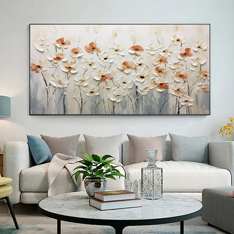 Hand-painted Abstract Knife Little White Flower Oil Painting On Canvas,Wall Art Pictures For Living Room Home Decoration