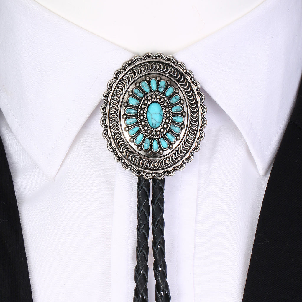 American Indian Western Style Turquoise Carved Bolo Tie