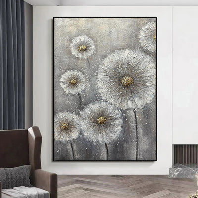 Real Handmade Texture White Flower Plant Grey Canvas Oil Paintings Large Wall Art Picture For Home Decor Painting Gift Artwork