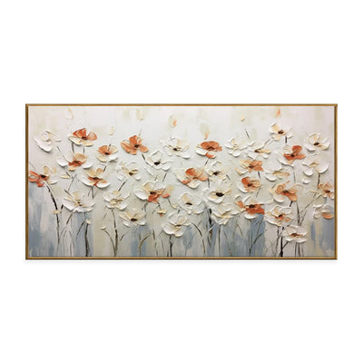 Pintura abstrata à mão com espátula, pequena flor branca, óleo sobre tela, quadro para decoração de parede de sala de estar.