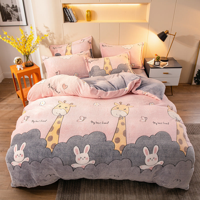 Parure de lit quatre pièces avec draps en velours pour rester au chaud (velours laiteux)