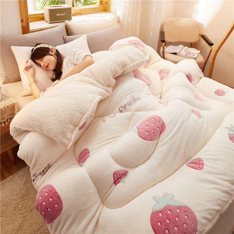Couette d'hiver épaisse pour dortoir, simple et chaude, en velours d'agneau, double.