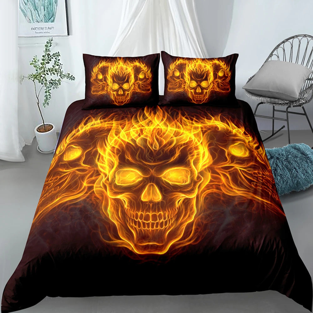 Housse de couette à imprimé tête de mort pour Halloween, style gothique