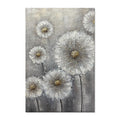 Pintura a óleo artesanal com textura de planta de flor branca em tela cinzenta, tamanho grande, ideal para decoração de parede, presente ou obra de arte.