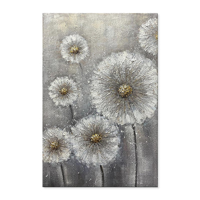 Real Handmade Texture White Flower Plant Grey Canvas Oil Paintings Large Wall Art Picture For Home Decor Painting Gift Artwork