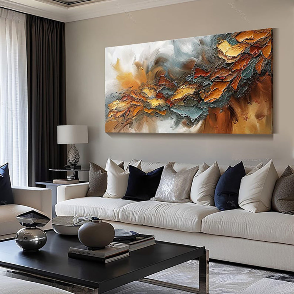 Grande peinture à l'huile colorée, peinte à la main, sur toile texturée, style abstrait, décoration murale moderne pour la maison.