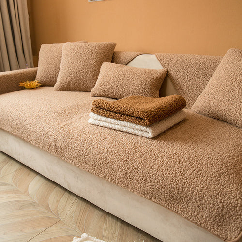Housse de canapé en tissu épais et peluche toutes saisons