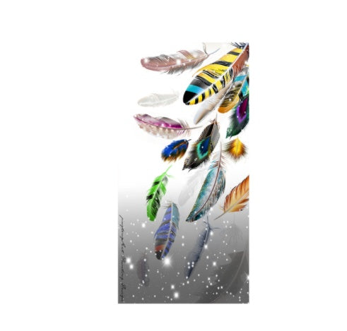 Pintura moderna abstrata de penas coloridas sobre tela.