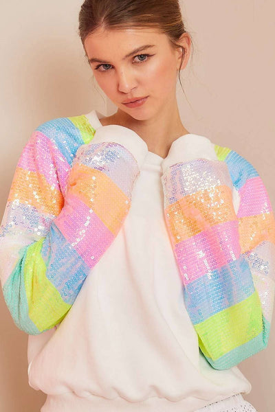 Color Block Sequin Sleeves French Terry Top [Available in SM-L] - Firebrands