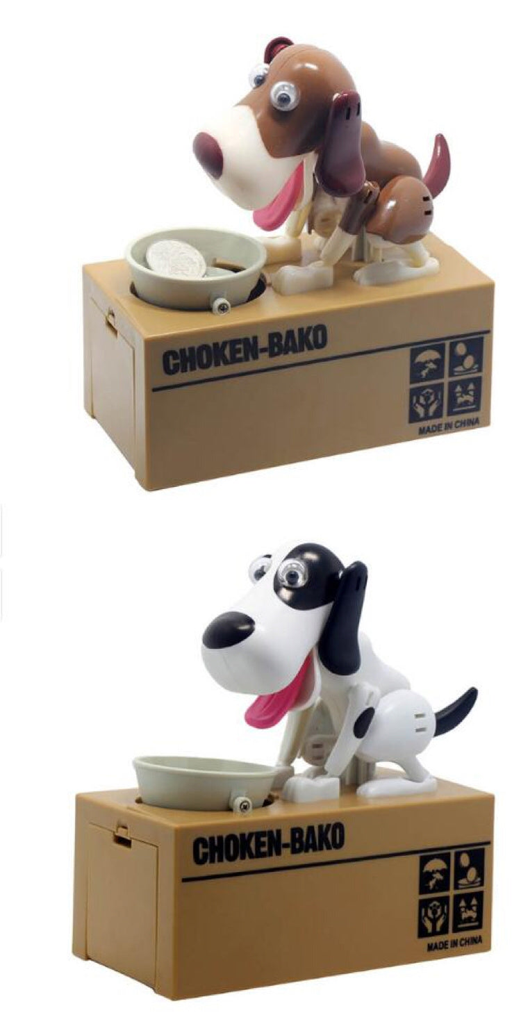Mealheiro em forma de cão robô, cofre canino para moedas.