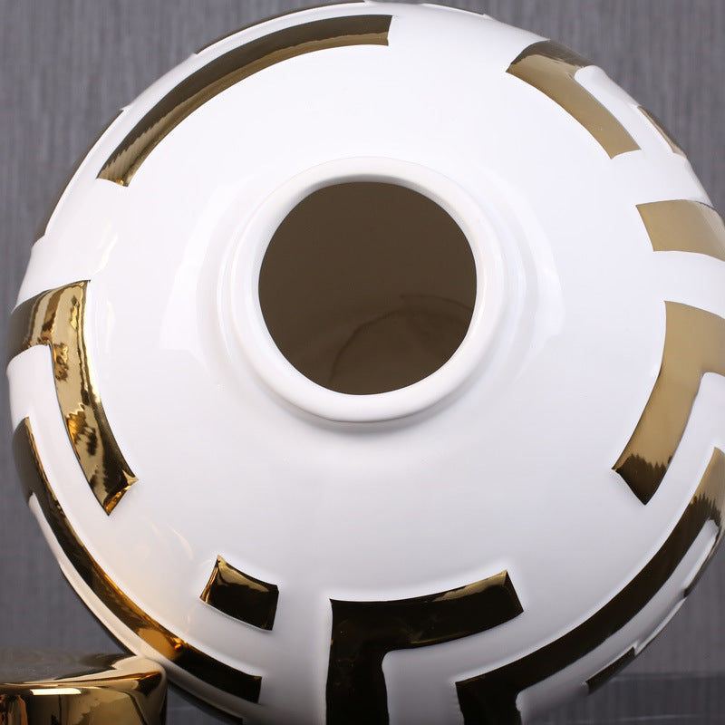 Light Luxury Simple Ceramic With Gold Round Cover Decoration
