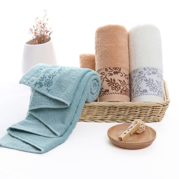 Toalha absorvente em algodão jacquard com estampado de flor de glicínia, 32 fios.