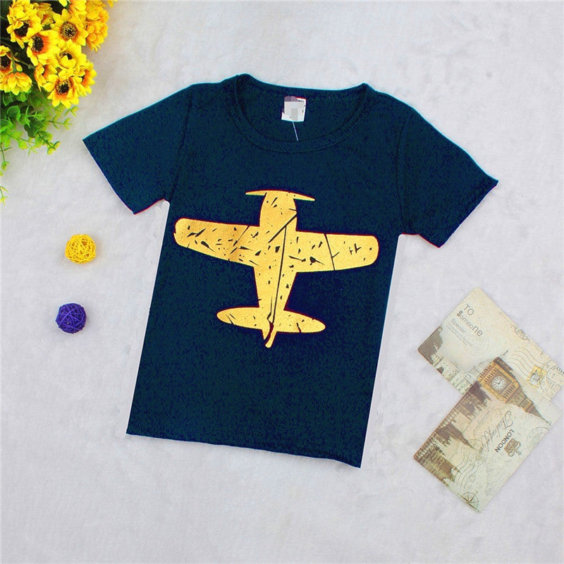 T-shirt infantil casual de algodão com estampa de aviãozinho