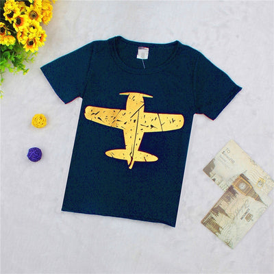 T-shirt infantil casual de algodão com estampa de aviãozinho