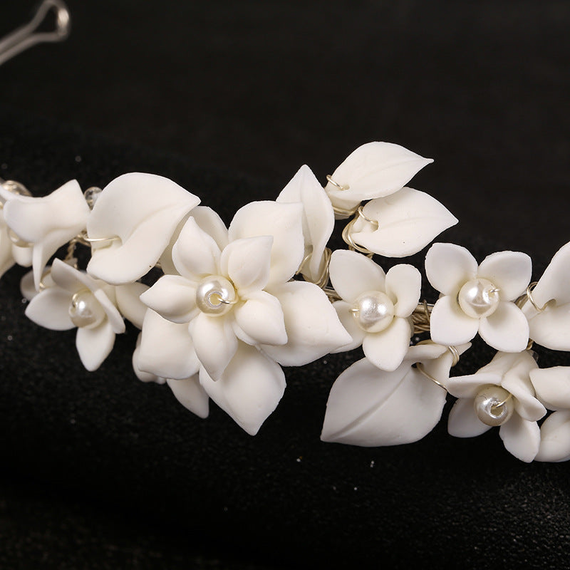 Handmade White Ceramic Flowers Headwear