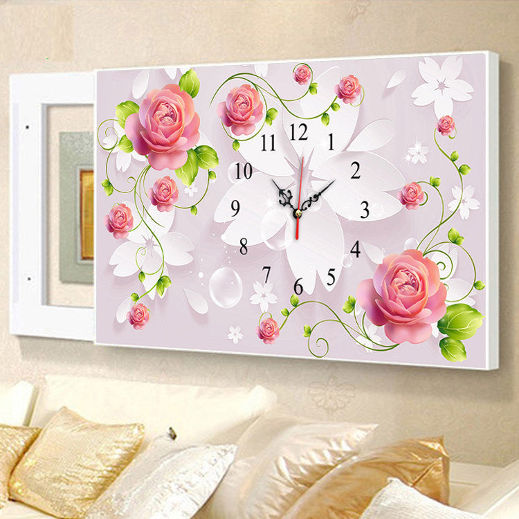 Full Diamond Wall Clock Rose Flower Clock Diamond Painting