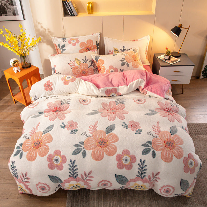 Parure de lit quatre pièces avec draps en velours pour rester au chaud (velours laiteux)