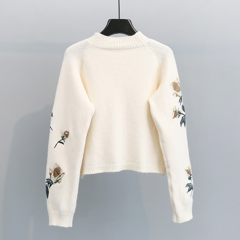 Embroidered flowers small  pullover sweater