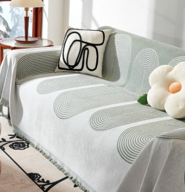 Capa de sofá universal completa e simples, em tecido, com almofada.