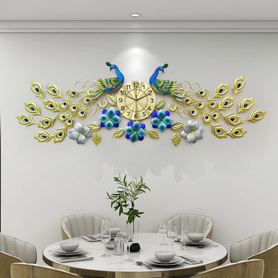 Horloge murale paon de style européen pour salon