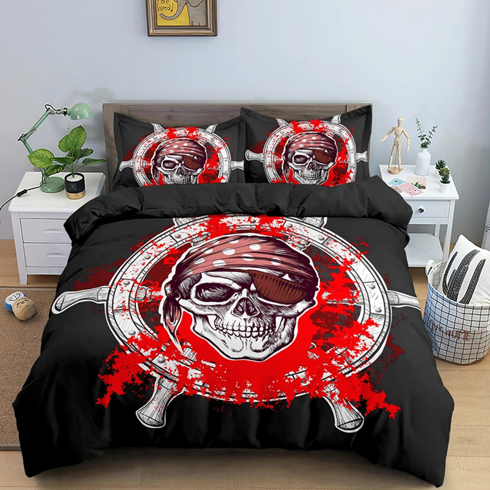 Housse de couette à imprimé tête de mort pour Halloween, style gothique