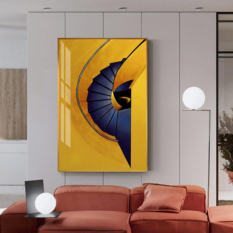 Tableau abstrait moderne sur toile représentant un escalier jaune