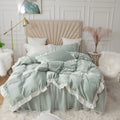 Jupe de lit en dentelle, housse de couette, motif cœur, linge de lit pour fille, style princesse coréenne, housse de couette quatre pièces
