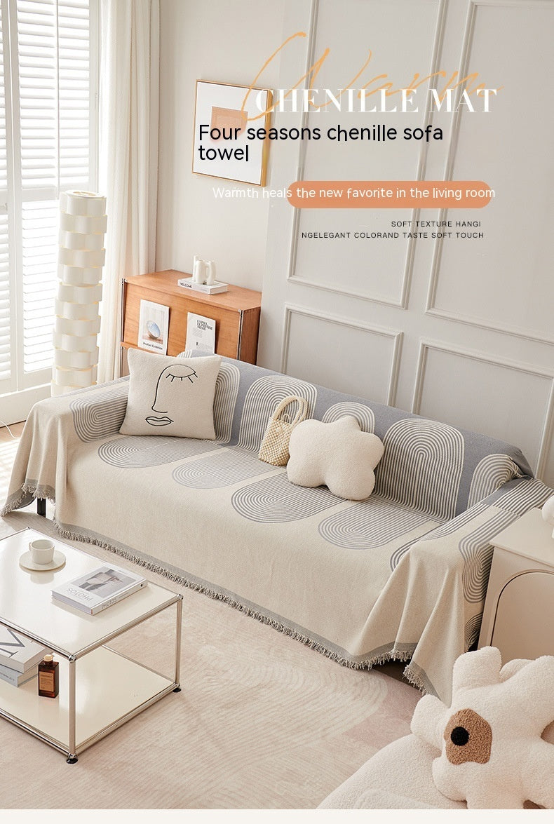 Capa de sofá universal completa e simples, em tecido, com almofada.