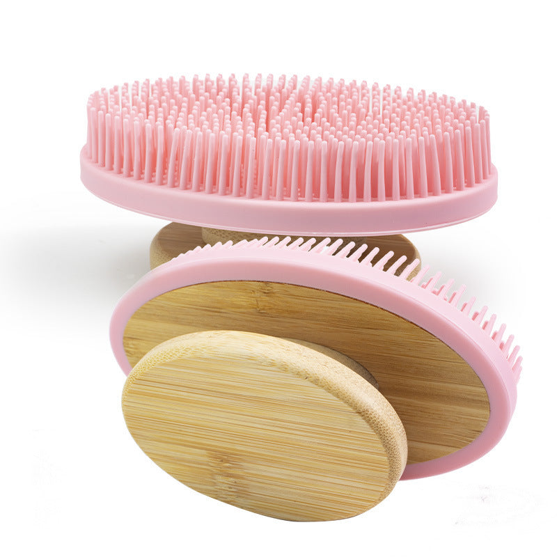 Brosse de bain en silicone pour massage, douce et portable, longue, pour le nettoyage des dents.