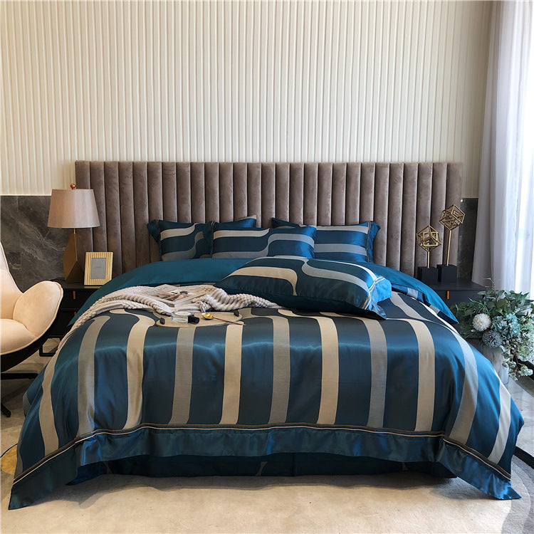 Conjunto de quatro peças em puro algodão, leve, luxuoso e simples, perfeito para a primavera e verão. Capa de edredão para a primavera e verão.