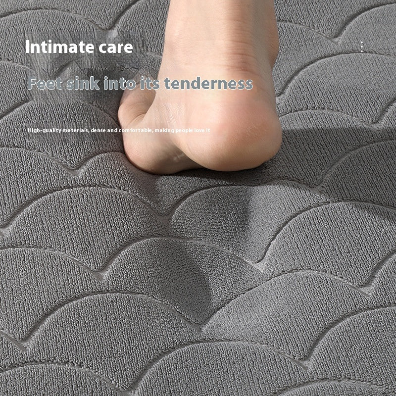 Tapis de sol absorbant antidérapant et moderne en éponge pour porte de salle de bain minimaliste.