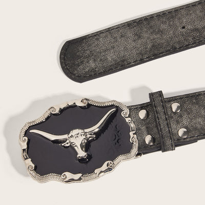 Retro Domineering Epoxy Cattle Head Buckle Women's Casual Men's Jeans Strap Personality Belt