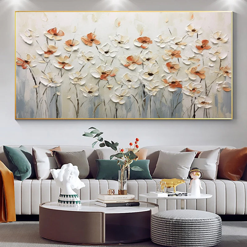 Hand-painted Abstract Knife Little White Flower Oil Painting On Canvas,Wall Art Pictures For Living Room Home Decoration