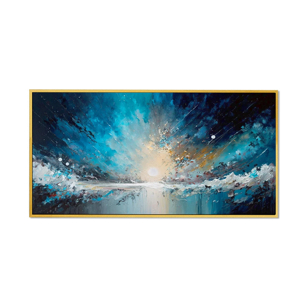 Handmade Oil Painting Canvas Wall Art Decoration Abstract Blue Starry Sky Ocean  Artwork For Home Living Room Decor Rolled Frameless Unstretched Painting