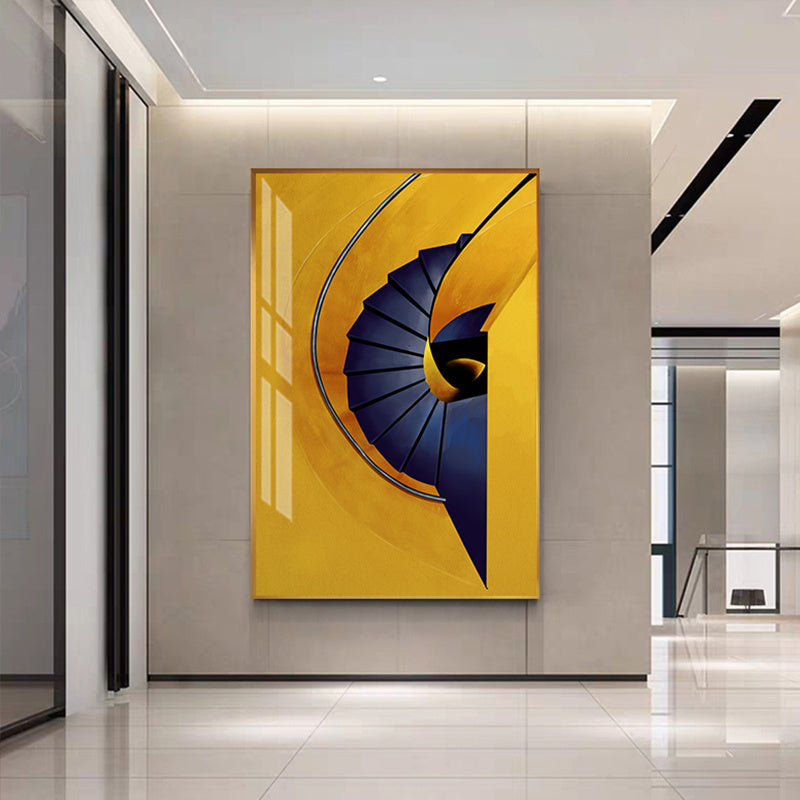 Tableau abstrait moderne sur toile représentant un escalier jaune