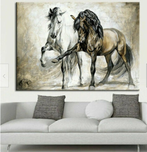 Tableau abstrait sur toile représentant un cheval, à accrocher chez soi.