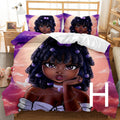 Conjunto de cama com estampado de menina africana para decoração de quarto infantil.