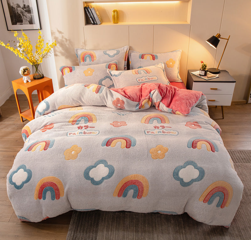 Parure de lit quatre pièces avec draps en velours pour rester au chaud (velours laiteux)