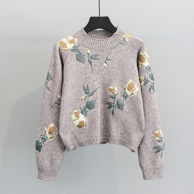 Embroidered flowers small  pullover sweater