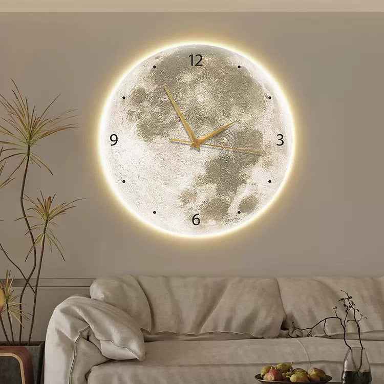 Moon Clock Living Room Clock Decorative Painting Silent Wind Wall Lamp