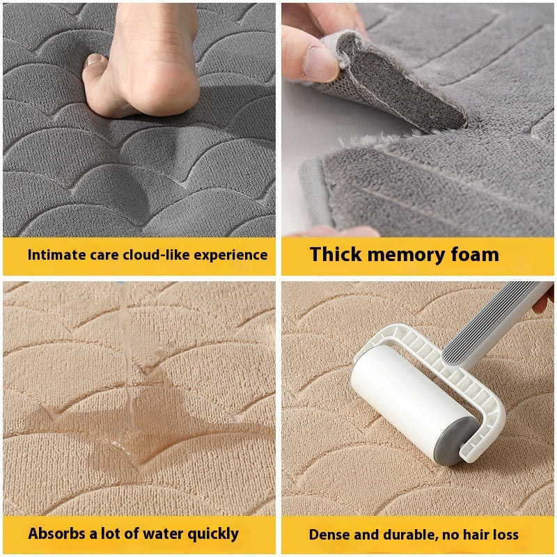 Tapis de sol absorbant antidérapant et moderne en éponge pour porte de salle de bain minimaliste.