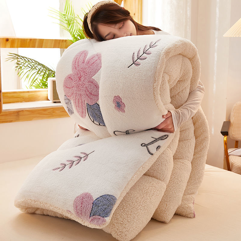 Couette d'hiver épaisse pour dortoir, simple et chaude, en velours d'agneau, double.