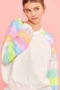 Color Block Sequin Sleeves French Terry Top