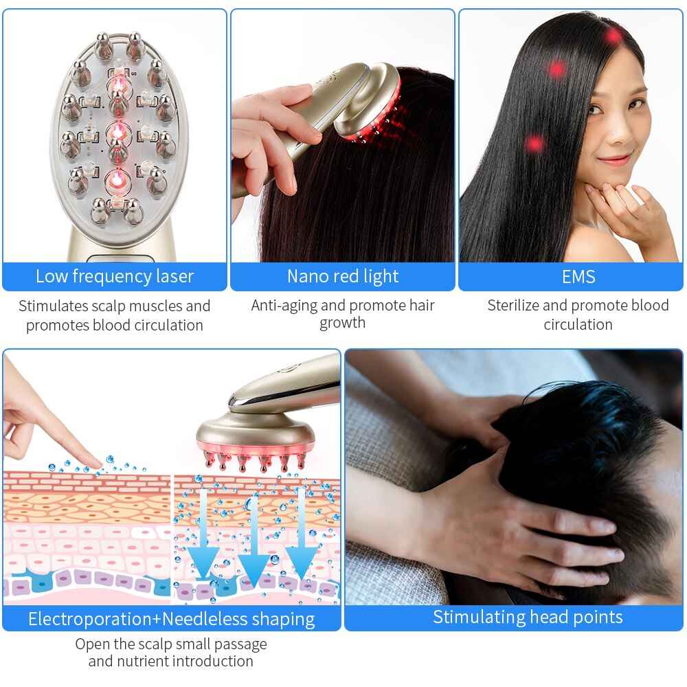 Electric Hair Growth Comb - Infrared EMS RF Vibration Massager for Hair Loss Treatment and Regrowth